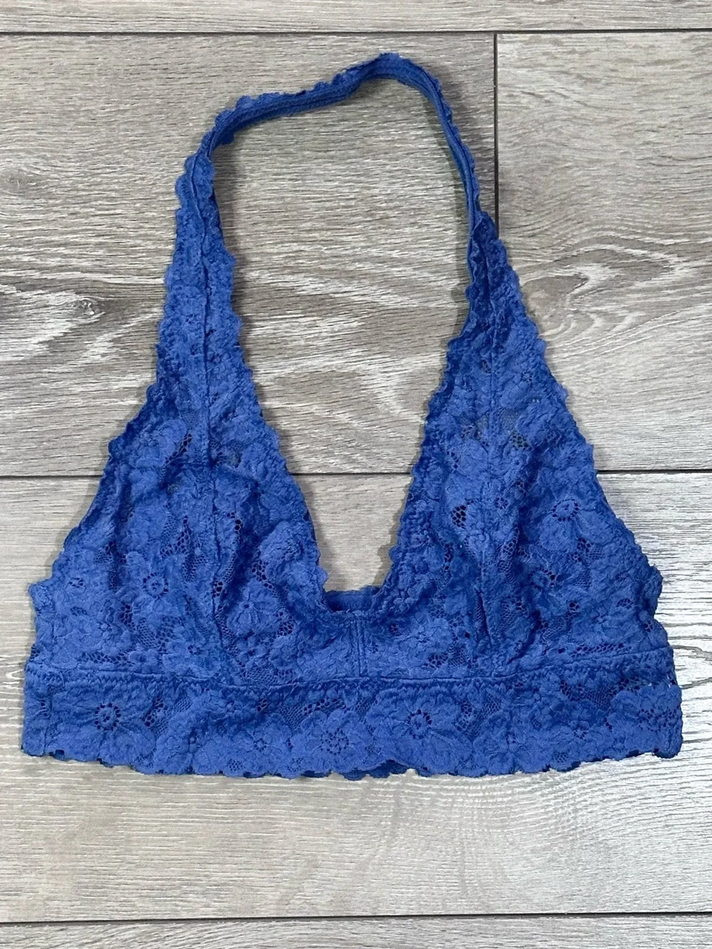 Aerie Floral Scalloped Lace Halter Bralette Cornflower Blue